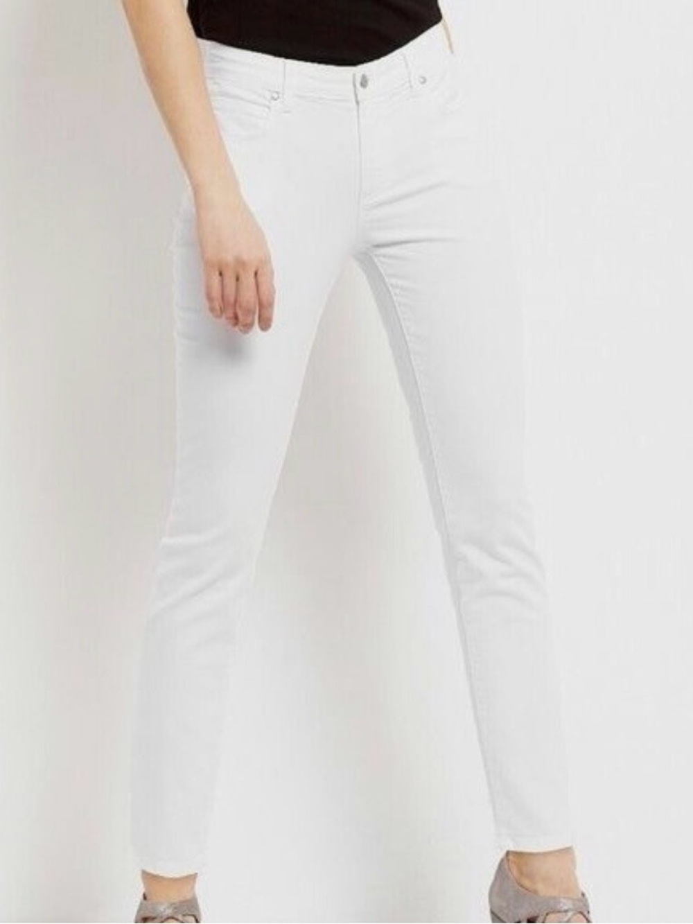 Eileen Fisher Slim Straight Leg White Jeans, Sz 8